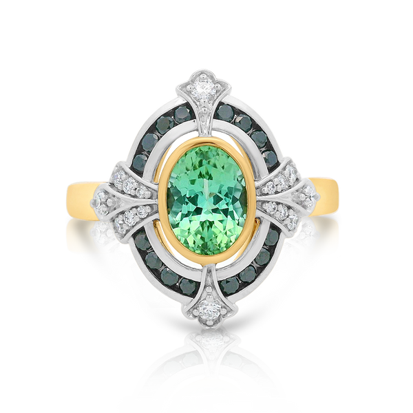 Gatsby-Tourmaline, Black Diamond & Diamond Ring