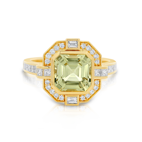 Gatsby-Yellow Tourmaline & Diamond Halo Ring