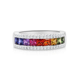 18ct White Gold Dress Ring with Multi-Coloured Sapphires and Diamonds