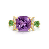 "Marie Antoinette" 18ct Yellow Gold Ring with Amethyst, Tsavorite and Diamonds