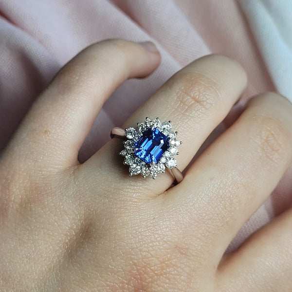 Natural Sapphire & Diamond Halo Dress Ring