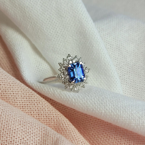 Natural Sapphire & Diamond Halo Dress Ring