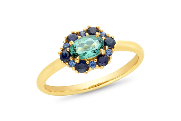 Teal Tourmaline & Sapphire Ring