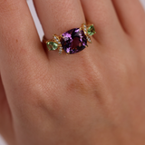 "Marie Antoinette" 18ct Yellow Gold Ring with Amethyst, Tsavorite and Diamonds