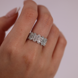 18ct White Gold Fancy Dress Ring with Scalloped Edges and Diamonds