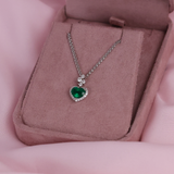 18ct White Gold Emerald and Diamond Heart Shaped Necklace