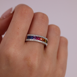 18ct White Gold Dress Ring with Multi-Coloured Sapphires and Diamonds