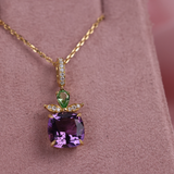 "Marie Antoinette" 18ct Yellow Gold Pendant with Amethyst, Pear Shaped Tsavorite and Diamond, with Chain