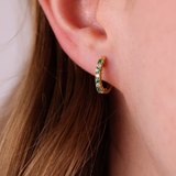 18ct Yellow Gold Huggie Earrings with Emeralds and Diamonds