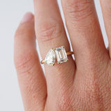Yellow gold pear shape and emerald cut diamond engagement ring York Jewellers Sydney.
