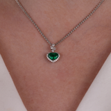18ct White Gold Emerald and Diamond Heart Shaped Necklace