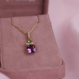 "Marie Antoinette" 18ct Yellow Gold Pendant with Amethyst, Pear Shaped Tsavorite and Diamond, with Chain