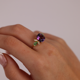 "Marie Antoinette" 18ct Yellow Gold Ring with Amethyst, Tsavorite and Diamonds