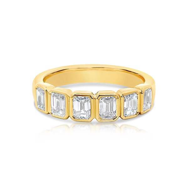 Bezel Set Emerald Cut Diamond Anniversary Ring