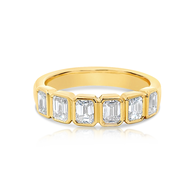 Bezel Set Emerald Cut Diamond Anniversary Ring