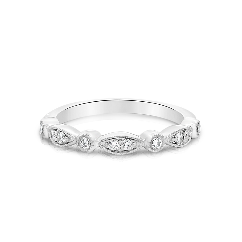 Marquise & Round Shape Milgrain Diamond Wedding Ring