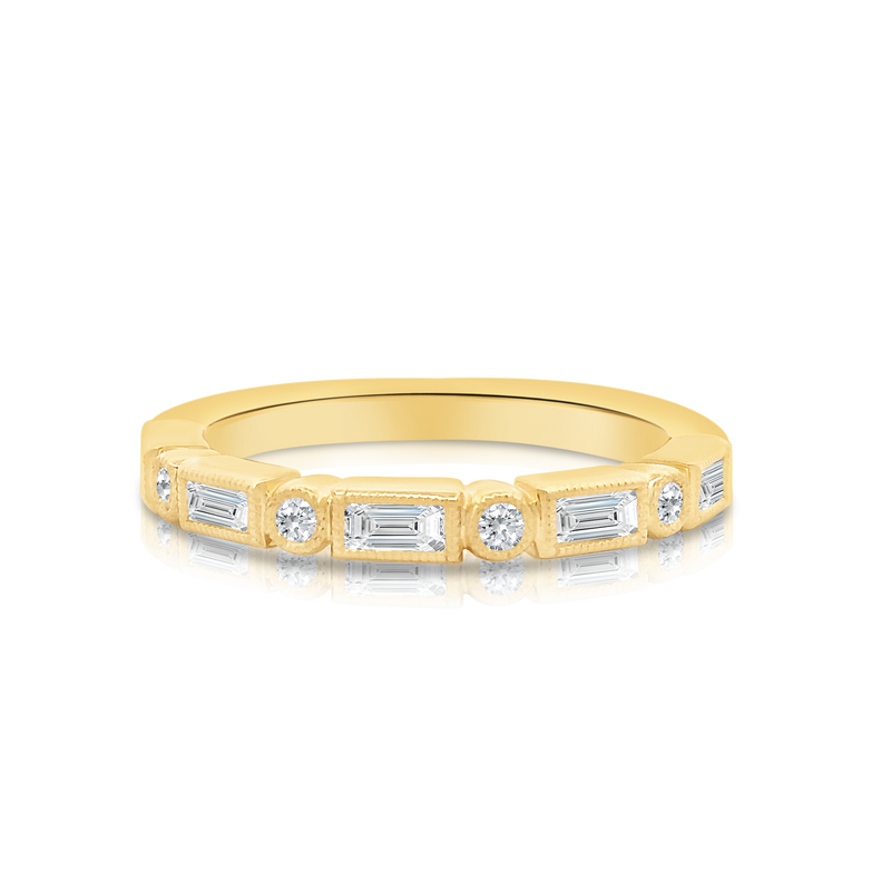 Round Brilliant Cut & Baguette Natural Diamond Wedding Ring