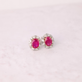 Natural Ruby & Diamond Oval Halo Stud Earrings