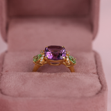 "Marie Antoinette" 18ct Yellow Gold Ring with Amethyst, Tsavorite and Diamonds