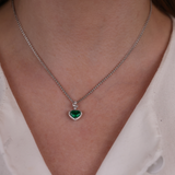 18ct White Gold Emerald and Diamond Heart Shaped Necklace