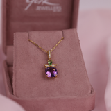 "Marie Antoinette" 18ct Yellow Gold Pendant with Amethyst, Pear Shaped Tsavorite and Diamond, with Chain