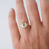 Close up cushion cut diamond engagement ring yellow gold Sydney jeweller York Jewellers.