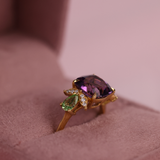 "Marie Antoinette" 18ct Yellow Gold Ring with Amethyst, Tsavorite and Diamonds