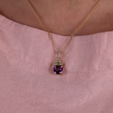 "Marie Antoinette" 18ct Yellow Gold Pendant with Amethyst, Pear Shaped Tsavorite and Diamond, with Chain
