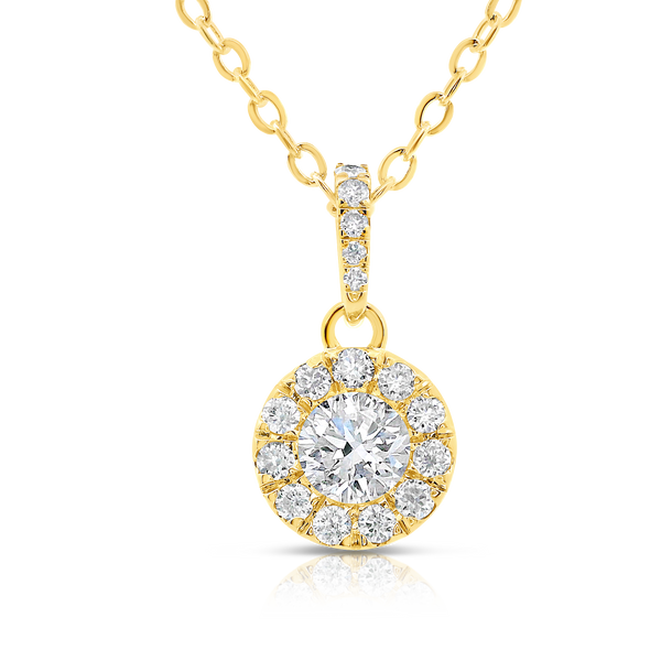 Yellow Gold Diamond Cluster Halo Pendant