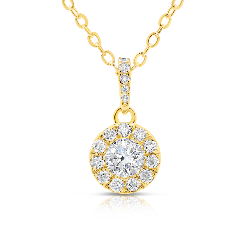 Yellow Gold Diamond Cluster Halo Pendant