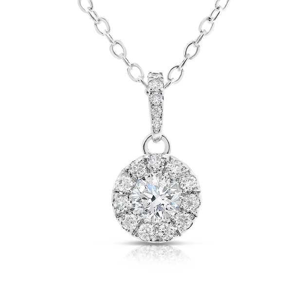 White Gold Diamond Cluster Halo Pendant