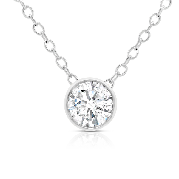 Bezel Set Solitaire Diamond Pendant-White Gold