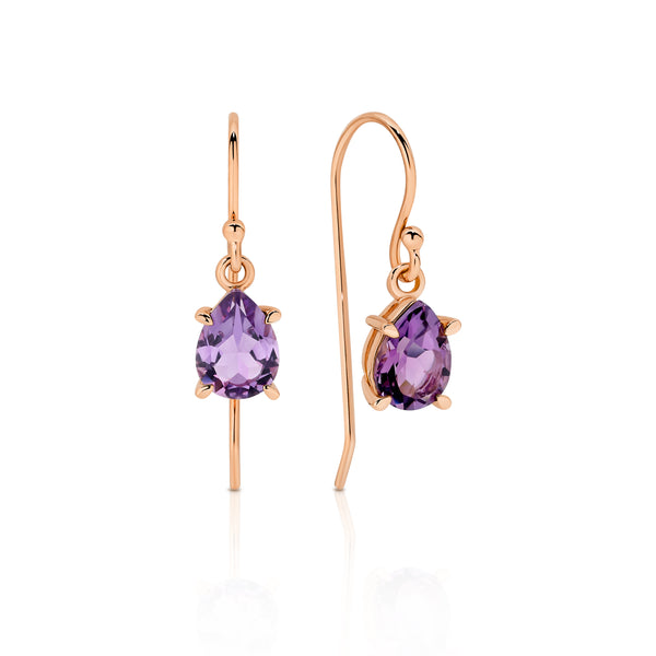 Amethyst Rose Gold Shepherd Hook Earrings