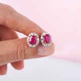 Natural Ruby & Diamond Oval Halo Stud Earrings