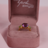 "Marie Antoinette" 18ct Yellow Gold Ring with Amethyst, Tsavorite and Diamonds