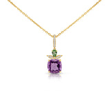 "Marie Antoinette" 18ct Yellow Gold Pendant with Amethyst, Pear Shaped Tsavorite and Diamond, with Chain