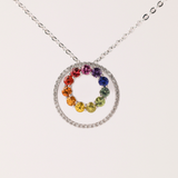 18ct White Gold Double Circle Diamond & Sapphire Pendant