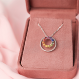 18ct White Gold Double Circle Diamond & Sapphire Pendant