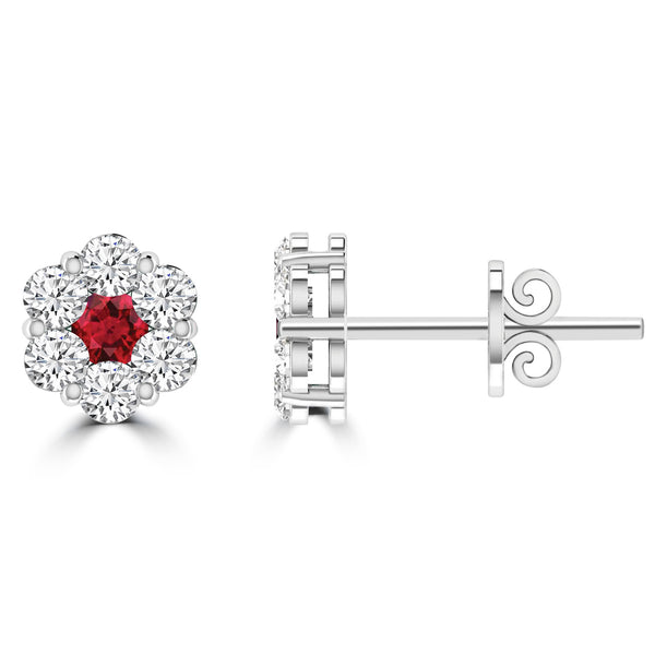 Ruby & Diamond Halo Stud Earrings