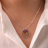 18ct White Gold Double Circle Diamond & Sapphire Pendant