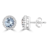 9ct white gold aquamarine and halo diamond stud earrings, available at York Jewellers Penrith and Warriewood (Sydney).