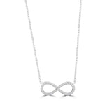 9ct white gold infinity necklace featuring 39 diamonds (0.10ct total, H-I colour, I1 clarity), available at York Jewellers Penrith and Warriewood (Sydney).