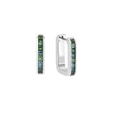 9ct white gold Jules Huggie Earrings featuring princess cut natural Australian teal sapphires, available at York Jewellers Penrith and Warriewood (Sydney).