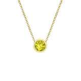 9ct yellow gold Adelia Necklace featuring a certified 0.65ct bezel set round brilliant cut natural Australian yellow sapphire on a matching 45cm chain, available at York Jewellers Penrith and Warriewood (Sydney).