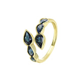 9ct yellow gold Ariel Ring featuring 6 bezel set pear cut natural Australian blue sapphires (1.92ct total) in a flowing wrap design, available at York Jewellers Penrith and Warriewood (Sydney).