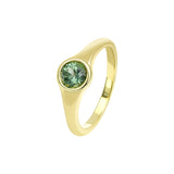 9ct yellow gold Ingrid Round Ring featuring a single round brilliant cut natural Australian teal sapphire (0.82ct), available at York Jewellers Penrith and Warriewood (Sydney).