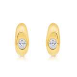 9ct yellow gold wide huggie earrings featuring lab grown round brilliant cut diamonds in press set design available at York Jewellers Penrith (Sydney).