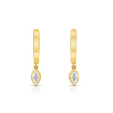 9ct yellow gold huggie drop earrings featuring bezel set lab grown marquise cut diamonds available at York Jewellers Penrith.