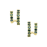 9ct yellow gold Scala Earrings featuring a double hoop design with natural Australian teal sapphires (20 stones, 0.78ct total), available at York Jewellers Penrith and Warriewood (Sydney).