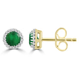 9K yellow gold emerald and diamond halo stud earrings (38 stones total), available at York Jewellers Penrith and Warriewood (Sydney).